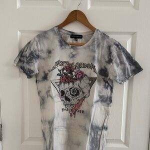 Jaded London Black and Gray Tie-Dye Skull Tee